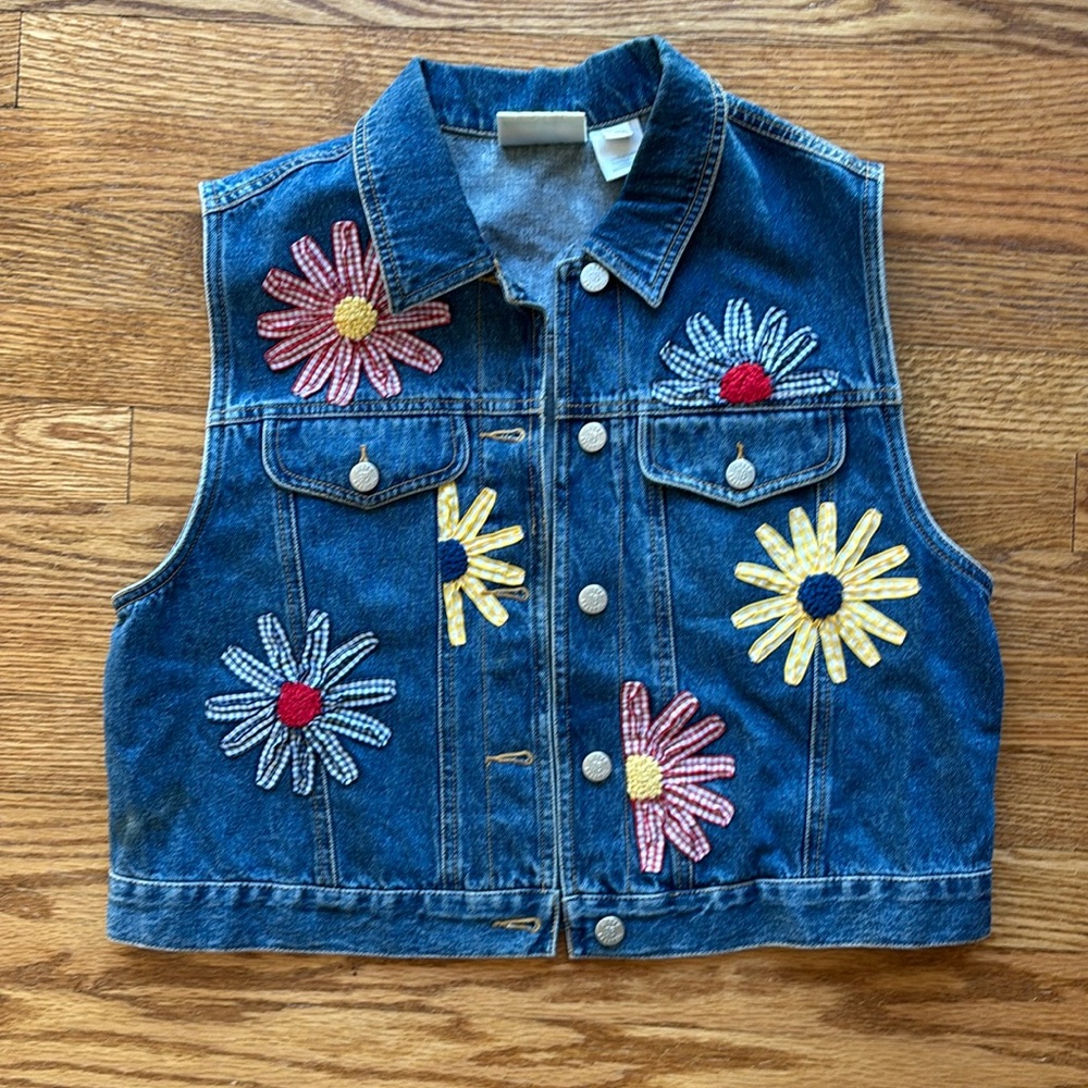 Vintage floral denim vest